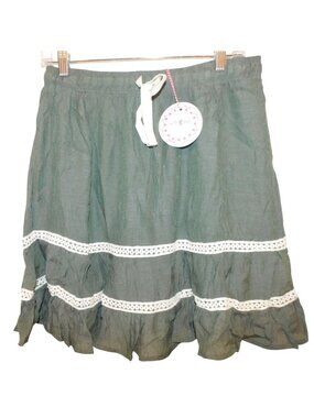 Umgee Women’s Size L Green Skirt Elastic Waist Lined Boho Cottagecore Flowy New
